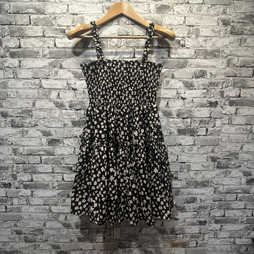 EUC ASOS Design Cami Mini Sundress Black w/ Raw Daisy Print size 4